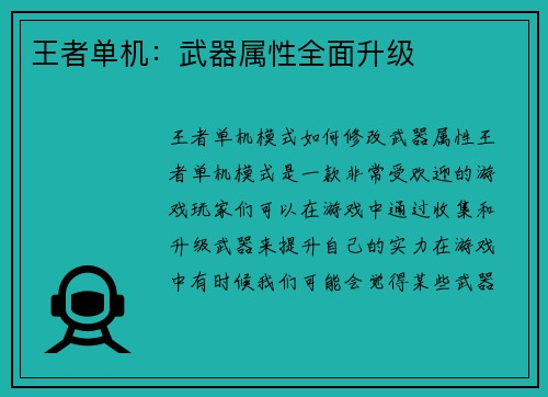 王者单机：武器属性全面升级
